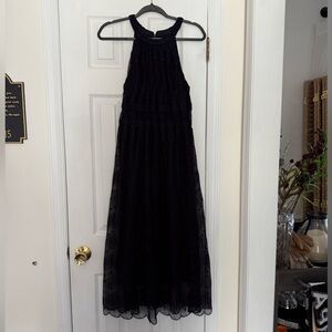 Calvin Klein Navy Lace Halter Evening Dress